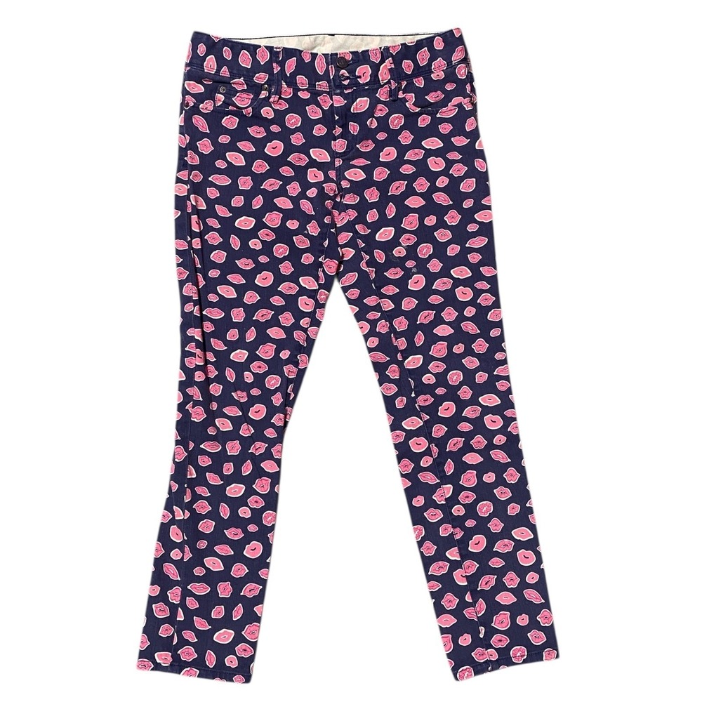 Lilly Pulitzer Worth Skinny Mini Pants Navy Pink Lips Print Size 4